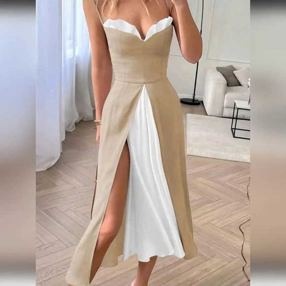 Women Patchwork Banquet Matching Strap Dress - Picture 2 of 4